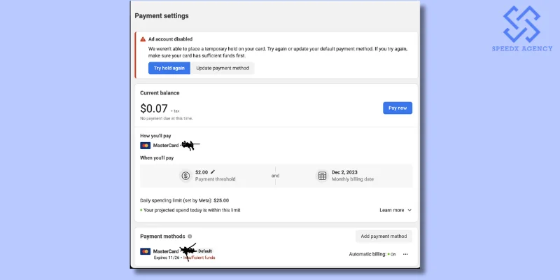 payment method suspended Facebook ads 3