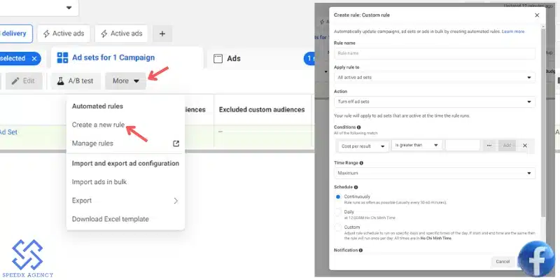 custom rule for facebook ads